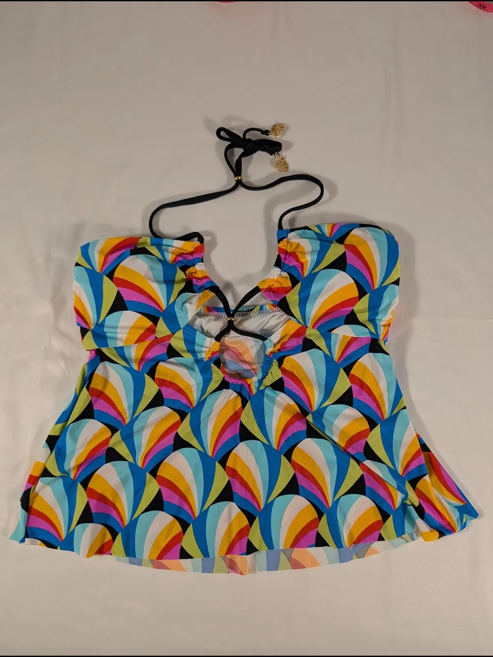 New Sunshine 79 Hang Loose Bandeau Tankini Halter Swim Top Keyhole Front Size 4